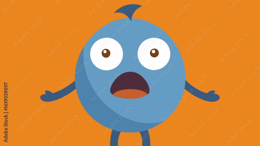 Poster a simple smiling character suddenly transforms into one of shock. their wide circular eyes are gleam