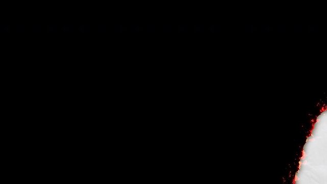 Burning paper transition effect moving sideways in the background. 4K video paper burning animation.
