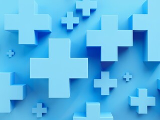 Obraz premium Light blue plus sign pattern background medical health care abstract design concept