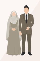 Modern illustration of a Muslim wedding couple in soft colors, suitable for invitations, prints, and decor elements