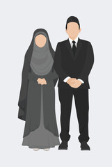 Minimalist Muslim couple wedding vector art with harmonious pastel colors, ideal for invitations and decor