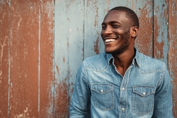 Obraz premium Smiling ethnic student outside with blank background
