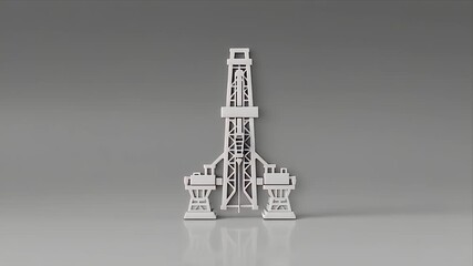 Oil Rig Animation: 3D Model Rotating on Gray Background, Industrial Energy Production