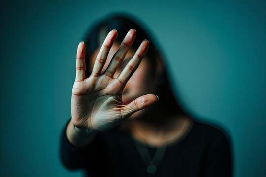 Stop domestic violence and abuse concept with woman hand gesture for protection help