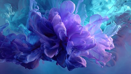 Abstract purple blue ink swirling underwater, vibrant background, design element