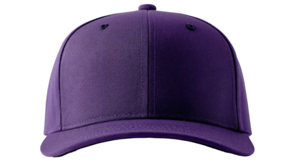 Front view of a solid-color purple baseball cap