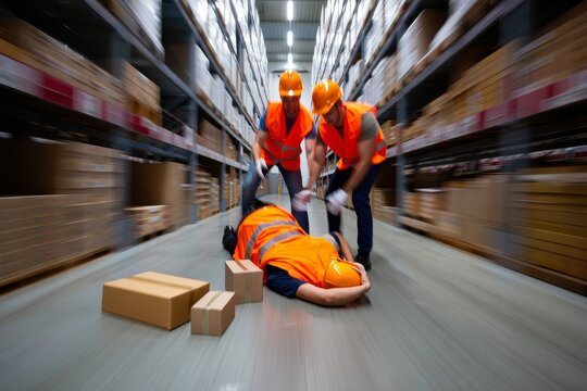 Warehouse accident safety first aid emergency response injured worker health and safety - Powered by Adobe