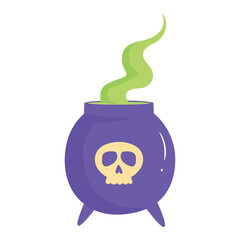 Witch Cauldron with Skull and Green Smoke Illustration