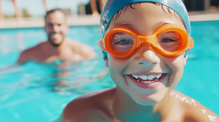 Young boy practicing swimming techniques for fitness and fun at the pool