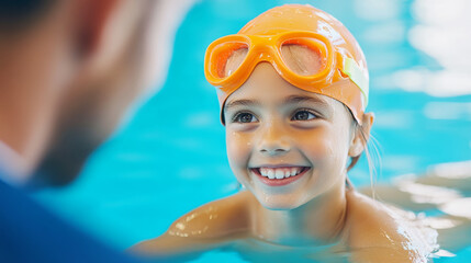 Naklejka premium Young girl embracing swimming techniques for fitness and fun