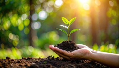 Hand Holding Young Sprout In Soil