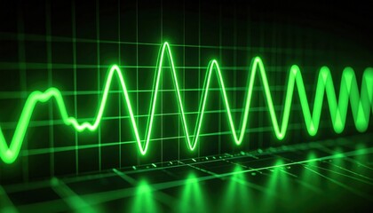 Glowing Green Waves On Oscilloscope Display