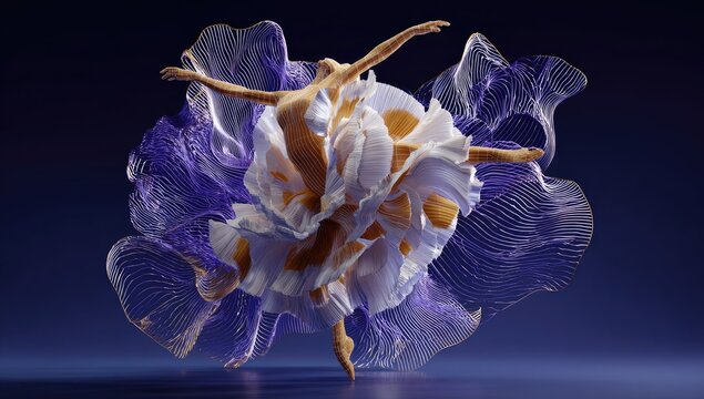 Ballerina Dancing, Abstract Dress, Dark Studio, Swirling Fabric, Digital Art