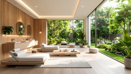 Modern Spa Interior With Natural Light And Garden View