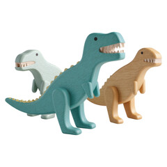Set of Three Pastel Colored Wooden Dinosaur Figurines for Kids