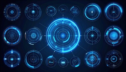 Collection Of Futuristic Glowing Blue Hud Interface Elements