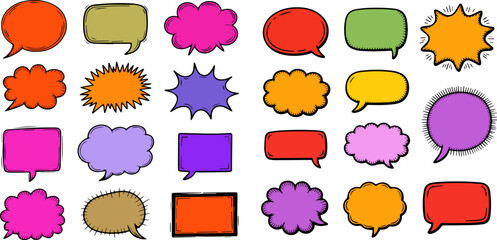 hand drawn speech bubble vector set, doodle style text balloons, handwritten sketch frames, comic dialogue boxes