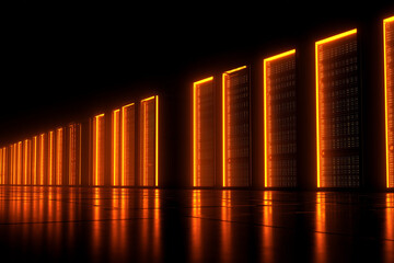 Obraz premium Server Glowing Racks in a Dark Data Center Room