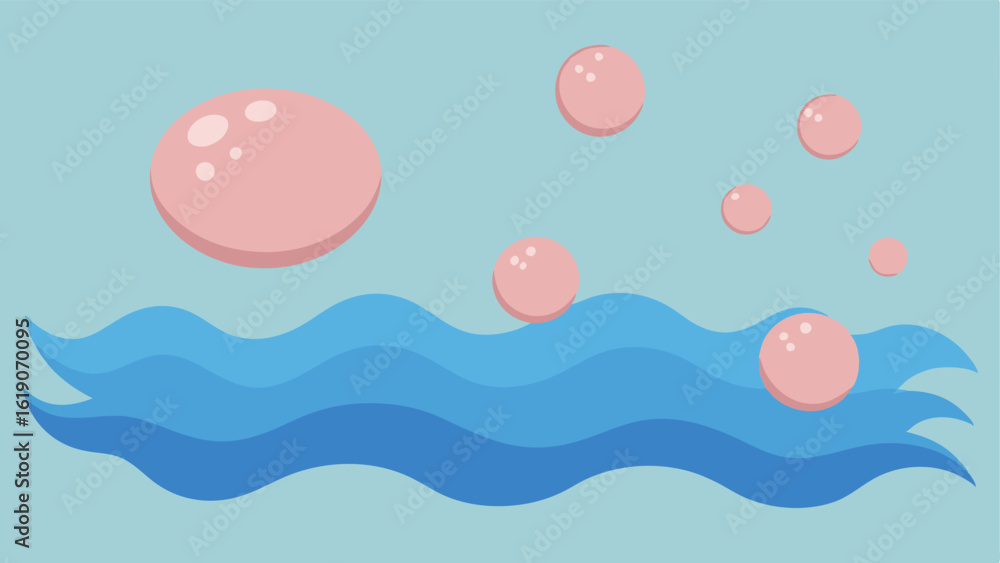 Poster bubble metaphor bubbles representing exosomes floating above rough skin dropping down to the surface