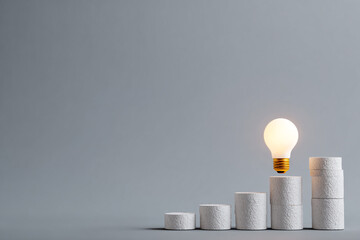 Illuminating ideas: a bright glass lightbulb symbolizes innovation and energy on old paper and wooden backgrounds