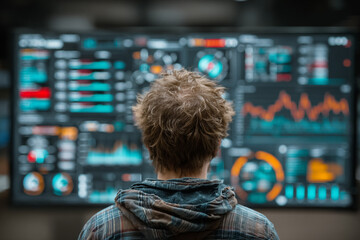 Businessman Analyzing Futuristic Digital Screen Interface