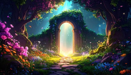 Magical Garden Portal With Glowing Path