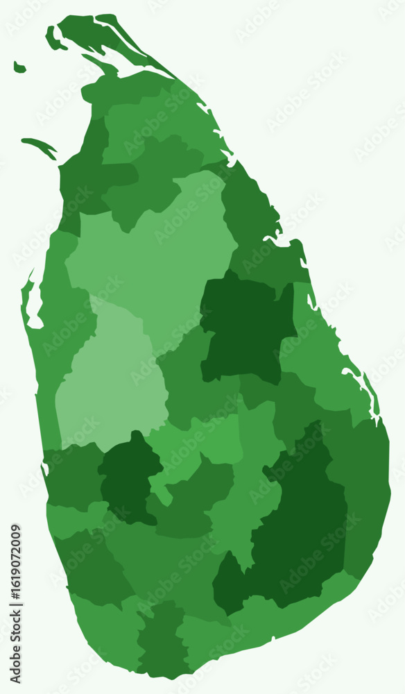 Poster map of sri lanka with regions. just a simple country border map with region division. green color pa