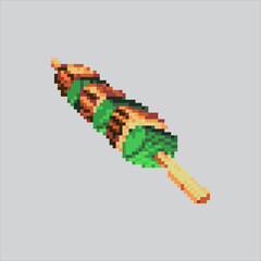 Pixel art illustration Japanese Yakitori. Pixelated Yakitori Food. Japanese Yakitori Skewer Food Set Icon pixelated for the pixel art game and icon for website and video game. old school retro.