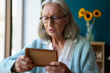 Senior woman video calling using smartphone for communication and connection online
