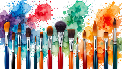Artistic Paintbrushes with Watercolor Splashes.