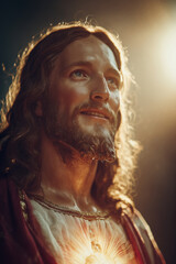 Sacred Heart of Jesus Christ Devotion with divine light and heart glowing