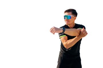 Runner stretching arms before a race sportswear