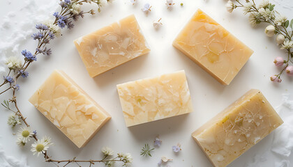 Natural Handmade Soap Bars with Dried Flowers and Herbs.
