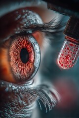 Extreme Close-Up of Human Eye with Laboratory Sample Droplet