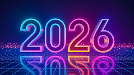 Neon glowing 2026 year in futuristic digital design