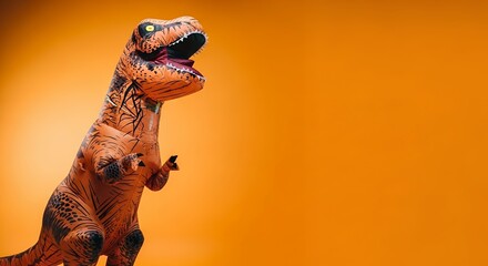 Fototapeta premium Inflatable Dinosaur Costume on Orange Background