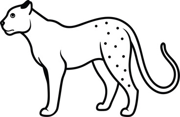 Black and White Line Drawing of a Leopard on White Background big cat feline