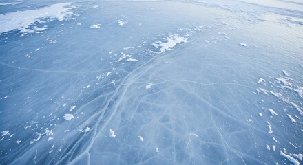 Fototapeta premium Frozen Lake Surface with Cracks and Snow Texture