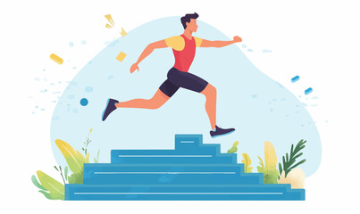 Dynamic athlete sprints up stairs, achieving fitness goals with energetic movement and vibrant style