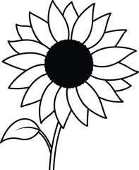 Fototapeta premium bright yellow sunflower line art vector illustration on transparent background