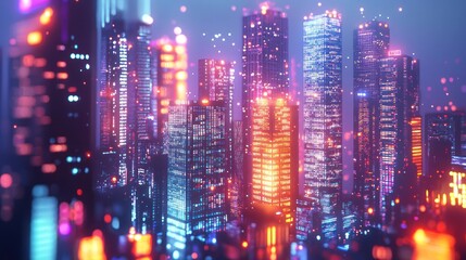 Fototapeta premium Neon glowing cityscape