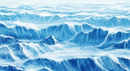 Abstract Blue Watercolor Mountain Landscape Painting