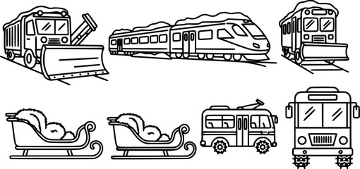 Winter Transport Icons vector.
