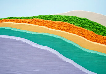 Colorful Abstract Landscape with Textured Layers of Paper Art