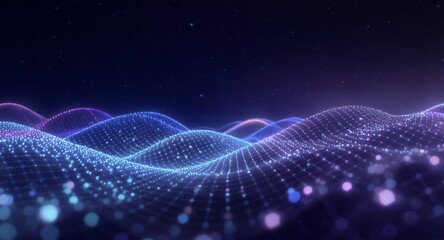 Abstract Glowing Wave Background with Particles and Stars