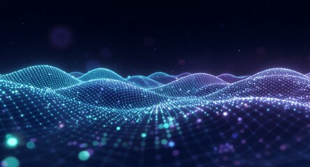 Abstract Digital Landscape Glowing Waves of Light