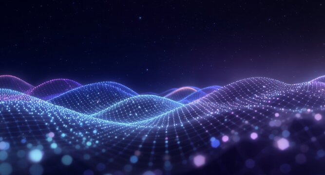 Abstract Glowing Wave Background with Particles and Stars