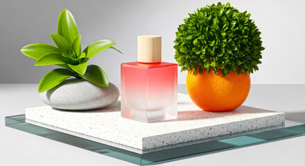 Modern Still Life with Fragrance, Plant, and Decorative Elements