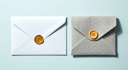 Elegant Envelopes with Wax Seals on a Light Blue Background