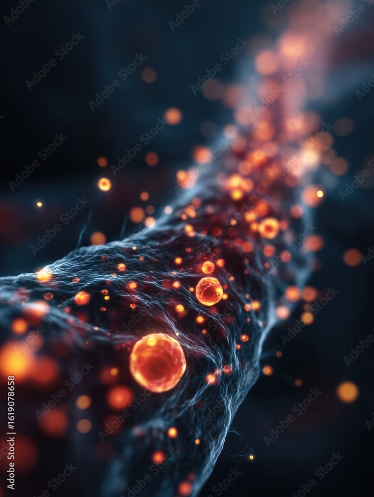 Poster 3d rendering of glowing light particles healing skin cells in an abstract composition